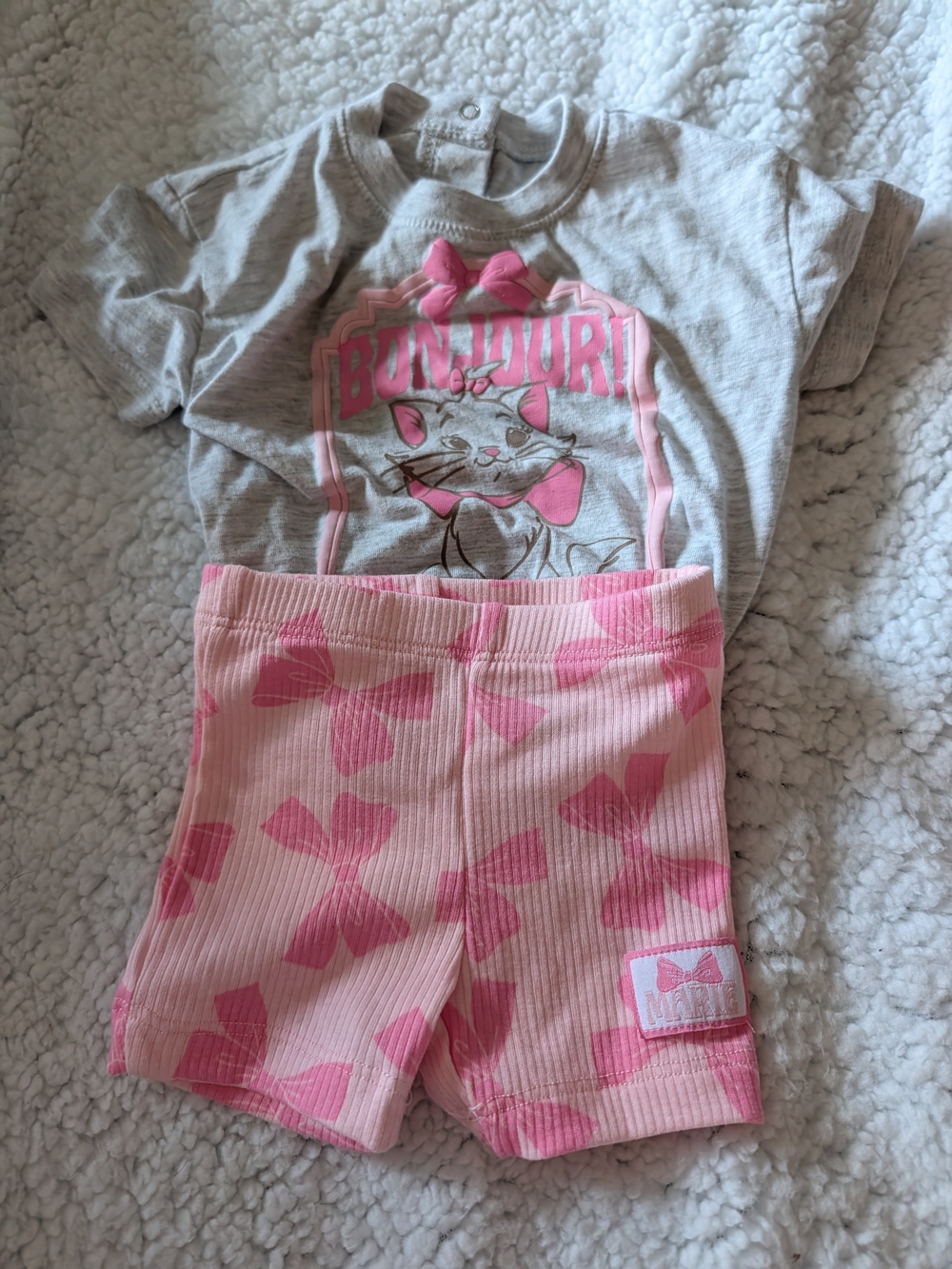 Disney Marie Aristocats Light Pink Ribbed Shorts And Marie T-shirt